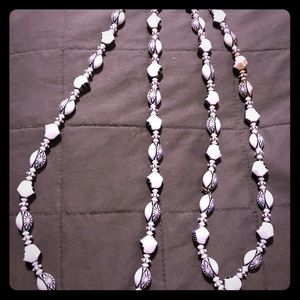 Black and white beaded long necklace
